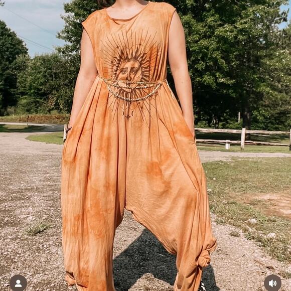 Open Hands by Kantha Bae Hippie Golden Yellow Tie Dye Dream Jumpsuit Free Size - Picture 2 of 15